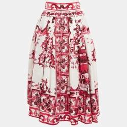 Pre Owned Dolce & Gabbana Pink Majolica Print Poplin Flared Midi Skirt S