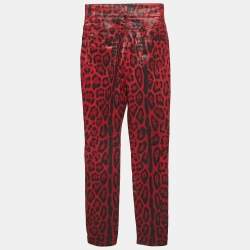 Pre Owned Dolce & Gabbana Red Leopard Print Denim Skinny Jeans S Waist 26"