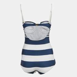 Dolce & Gabbana Navy Blue/White Striped Jersey Swimsuit S