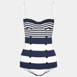 Dolce & Gabbana Navy Blue/White Striped Jersey Swimsuit S