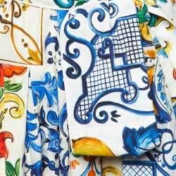 Dolce & Gabbana Multicolor Majolica Print Silk Cotton Bodysuit & Skirt Set L