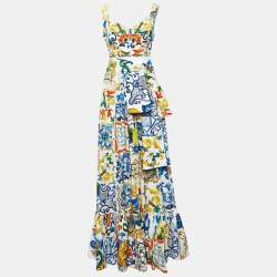 Dolce & Gabbana Multicolor Majolica Print Silk Cotton Bodysuit & Skirt Set L