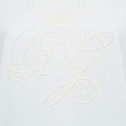 Pre Owned Dolce & Gabbana White Logo Embroidered Cotton T-Shirt S