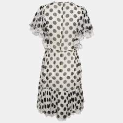 Pre Owned Dolce & Gabbana White Polka Dot Print Ruffled Mini Dress M