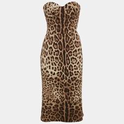 Pre Owned Dolce & Gabbana Brown Leopard Print Silk Tube Dress M