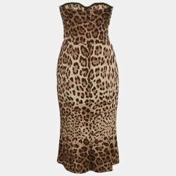 Pre Owned Dolce & Gabbana Brown Leopard Print Silk Tube Dress M