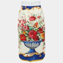 مملوكة مسبقًا Dolce & Gabbana Ivory Floral Vase Print Silk Midi Skirt S