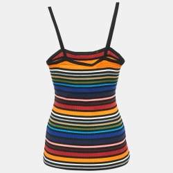 Pre Owned Dolce & Gabbana Multicolor Striped Rib Knit Strappy Top S