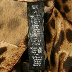 Pre Owned Dolce & Gabbana Skims Brown Leopard Long Sleeve Sleep Top and Pants Set L