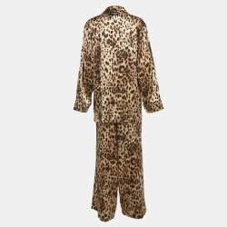 Pre Owned Dolce & Gabbana Skims Brown Leopard Long Sleeve Sleep Top and Pants Set L