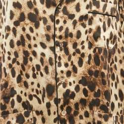 Pre Owned Dolce & Gabbana Skims Brown Leopard Long Sleeve Sleep Top and Pants Set L