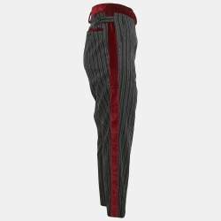 Dolce & Gabbana Grey Striped Wool and Velvet Trim Trousers XL