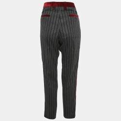 Dolce & Gabbana Grey Striped Wool and Velvet Trim Trousers XL