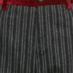 Dolce & Gabbana Grey Striped Wool and Velvet Trim Trousers XL