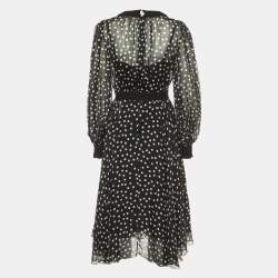 Pre Owned Dolce & Gabbana Black Polka Dotted Silk Chiffon Midi Dress S