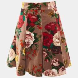 Dolce & Gabbana Mauve Floral Print Velvet Mini Skirt S