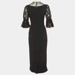 Pre Owned Dolce & Gabbana Black Crepe Tulle Trim Midi Dress S