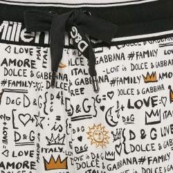 Dolce & Gabbana White Graffiti Print Jersey Cotton Knit Joggers XXL