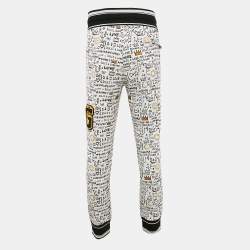 Dolce & Gabbana White Graffiti Print Jersey Cotton Knit Joggers XXL