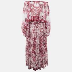 Dolce & Gabbana Pink Majolica Print Silk Top and Skirt Set S