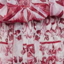 Dolce & Gabbana Pink Majolica Print Silk Top and Skirt Set S