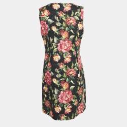 Pre Owned Dolce & Gabbana Black Floral Print Jacquard Cotton Blend Sleeveless Mini Dress L