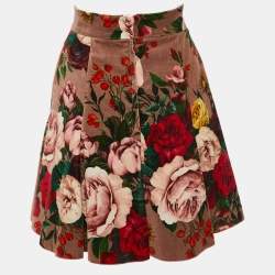Pre Owned Dolce & Gabbana Floral Print Velvet Flared Mini Skirt S