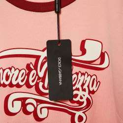 Pre Owned Dolce & Gabbana Pink Printed Cotton Short Sleeve T-Shirt M