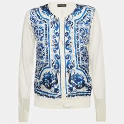 Dolce & Gabbana White/Blue Majolica Print Silk Buttoned Cardigan M