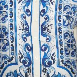 Dolce & Gabbana White/Blue Majolica Print Silk Buttoned Cardigan M