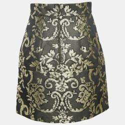 Pre Owned تنورة ميني دولتشي أند غابانا بروكيد مزهرة أسود/ذهبي مقاس صغير - سمول