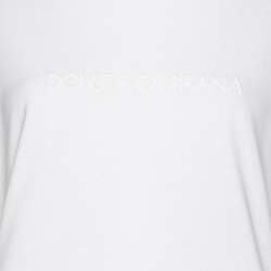 Pre Owned Dolce & Gabbana White Cotton Logo Embossed T-Shirt L