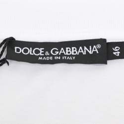 Pre Owned Dolce & Gabbana White Cotton Logo Embossed T-Shirt L
