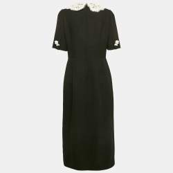 Pre Owned Dolce & Gabbana Black Wool Blend Baby Cherub Button Detail Midi Dress L