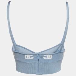 Dolce & Gabbana Blue Logo Intarsia Stretch Knit Bralette Top S