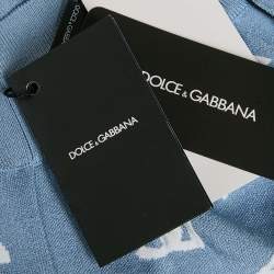 Dolce & Gabbana Blue Logo Intarsia Stretch Knit Bralette Top S