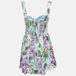 Pre Owned Dolce & Gabbana Blue Bluebell Print Cotton Corset Mini Dress M