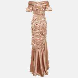 Pre Owned Dolce & Gabbana Champagne Pink Satin Ruched Ruffled Maxi Dress M
