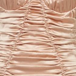 Pre Owned Dolce & Gabbana Champagne Pink Satin Ruched Ruffled Maxi Dress M