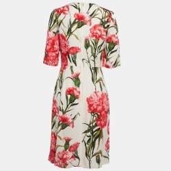 Pre Owned Dolce & Gabbana White Floral Silk Midi Dress M