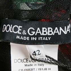 Pre Owned Dolce & Gabbana Black Rose Print Silk High Neck Midi Dress M
