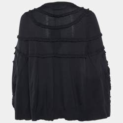 Pre Owned Dolce & Gabbana Black Wool Knit Button Front Poncho S
