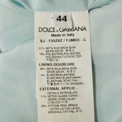 Pre Owned بلوزة دولتشي أند غابانا بروكاد مزخرف بالكريستال الأزرق مقاس متوسط - ميديوم