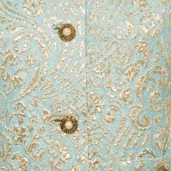 Pre Owned بلوزة دولتشي أند غابانا بروكاد مزخرف بالكريستال الأزرق مقاس متوسط - ميديوم