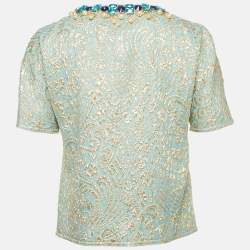 Pre Owned بلوزة دولتشي أند غابانا بروكاد مزخرف بالكريستال الأزرق مقاس متوسط - ميديوم