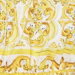 Pre Owned Dolce & Gabbana Yellow Majolica Print Cotton Off-Shoulder Crop Top M