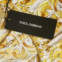 Pre Owned Dolce & Gabbana Yellow Majolica Print Cotton Off-Shoulder Crop Top M