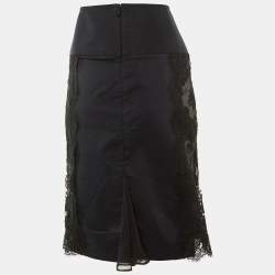 Pre Owned Dolce & Gabbana Black Cotton & Lace Paneled Knee Length Skirt L