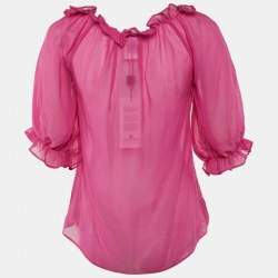 Pre Owned Dolce & Gabbana Pink Silk Chiffon Ruffled Top M