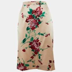 Pre Owned Dolce & Gabbana Pink Floral Printed Silk Satin Midi Skirt L